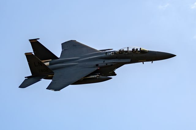 McDonnell Douglas F-15 Eagle (91-0602) - One of four F-15E Strike Eagles from the 48th Fighter Wing based at RAF Lakenheath passing through the Mach Loop, Cad West in Wales on 25 Apr 2023. 