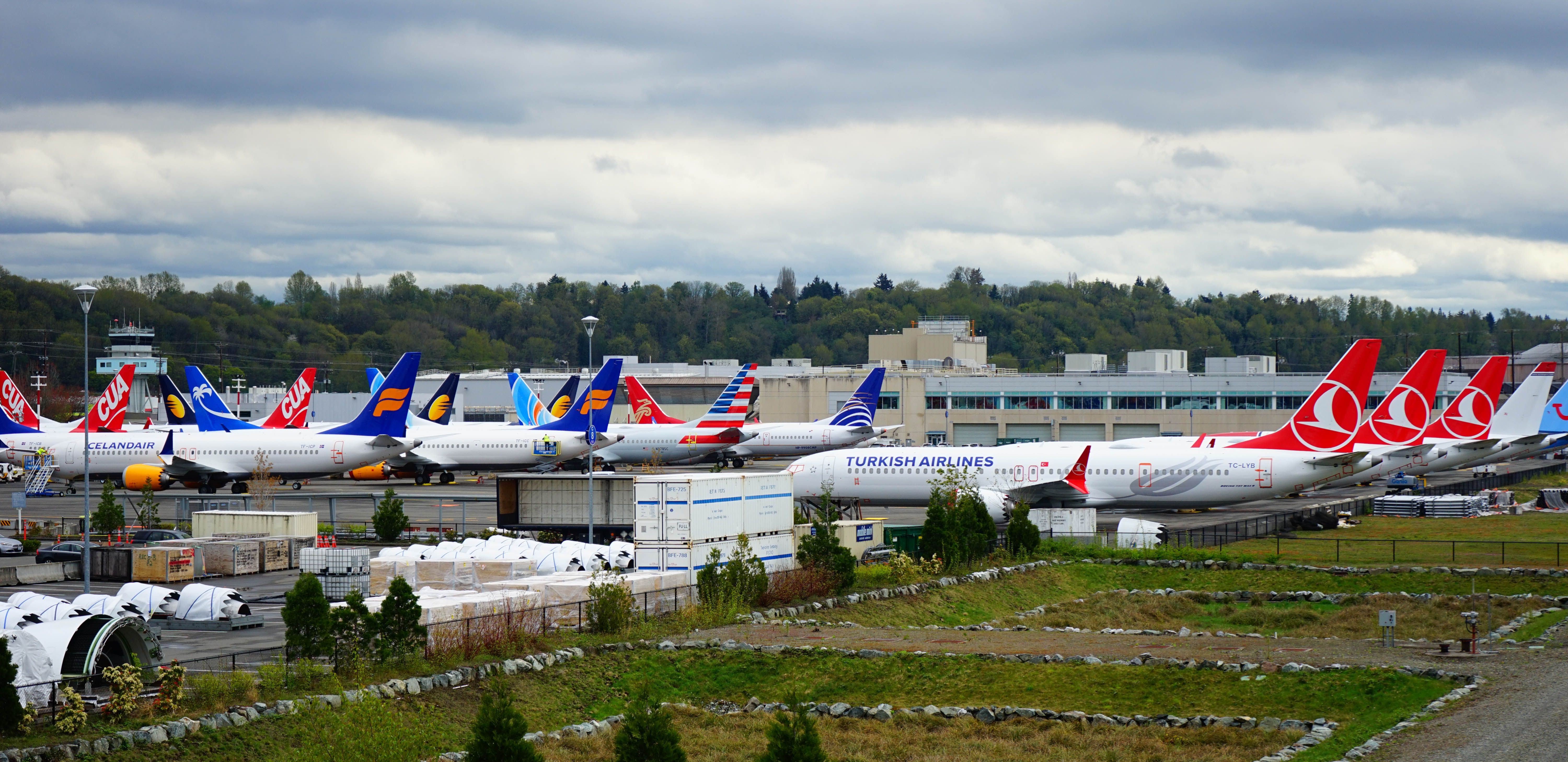 Boeing 737 MAX 8 (TC-LYB) - While visiting the airport museum at Boeing Field, I noticed a group of grounded 737 MAX planes in tight storage formation at the airport as I was leaving.  The Turkish Airline plane was closest.  It hurts to see that many aviation machines sitting idle.  Safety first!  