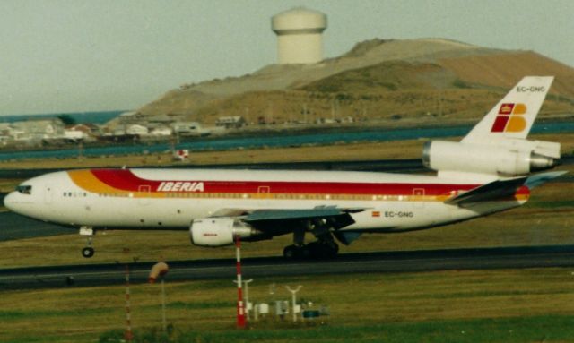 McDonnell Douglas DC-10 (EC-GNG) - Iberia DC10 landing at Boston Logan in the late 1990's/early 2000's. The flight was unscheduled so it was probably a diversion or charter.