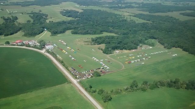 — — - Someone was nice enough to give me a ride in his Piper Cub at the Fly-in. This is the overhead shot of the airstrip.