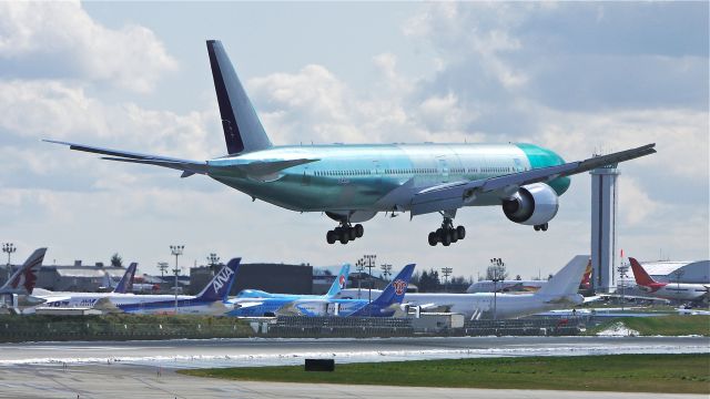 BOEING 777-300 (HZ-AK17) - BOE351 on final to runway 16R to complete its maiden flight on 3/23/13. (LN:1092 cn 41054).