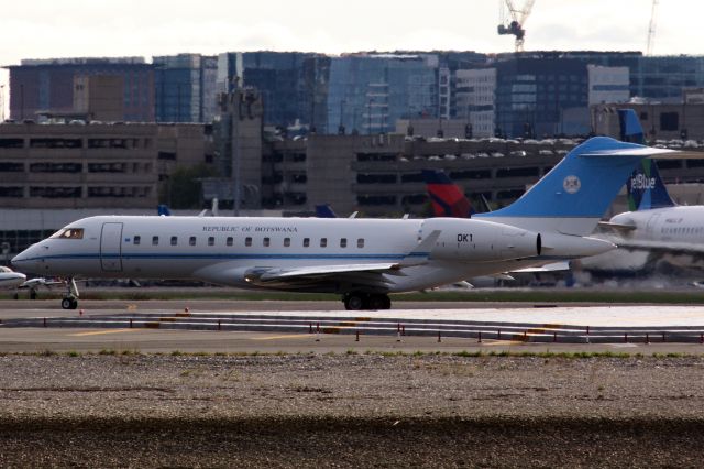 OK1 — - Republic of Botswana Bombardier Global Express departing BOS. Probably a side trip while the UN meetings are being held in NY.