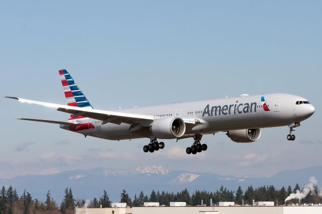 BOEING 777-300 (N721AN) - American's newest 777-300ER landing at Paine Field after a test flight.