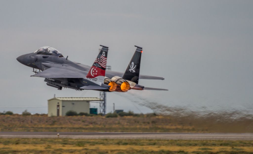 McDonnell Douglas F-15 Eagle (05-0007) - Boeing F-15SG of the 428th FS taking off from Mountain Home AFB