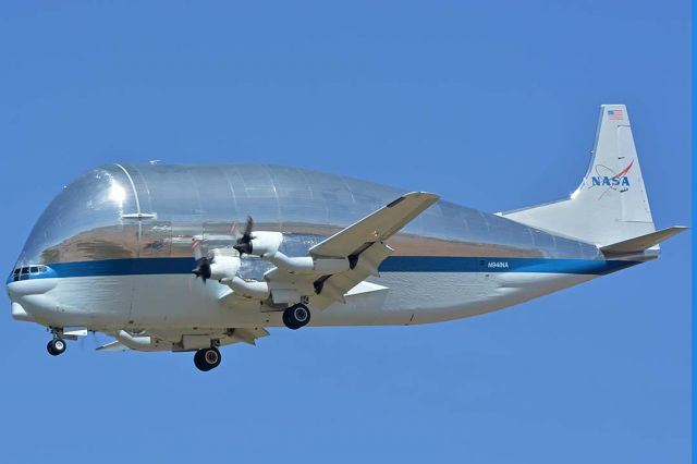 Aero Spacelines Super Guppy (N941NA) - NASA Super Guppy N941NA on approach to land on Runway 30 Left at Phoenix-Mesa Gateway Airport on April 18, 2018..