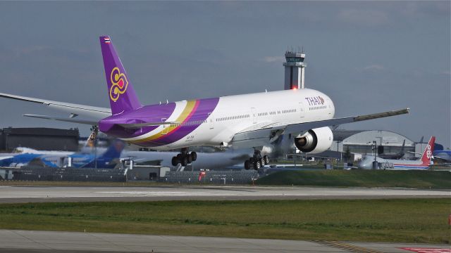 BOEING 777-300 (HS-TKN) - BOE274 on final to runway 16R to complete a flight test on 4/1/13. (LN:1091 cn 41523).