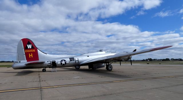 Boeing B-17 Flying Fortress (N5017N) - Catching some tarmac time is this 1945 Lockheed B17G flying fortress "Aluminum Overcast" World War II bomber making a tour stop in the Autumn of 2019.