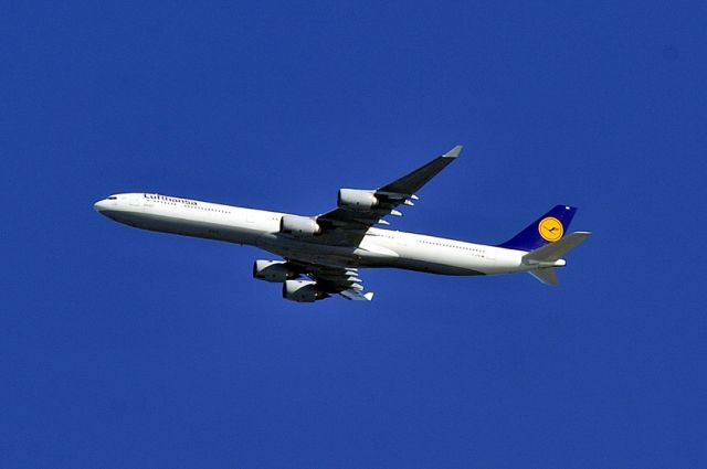 Airbus A340-600 (D-AIHN) - On a clear blue Autumn sky...