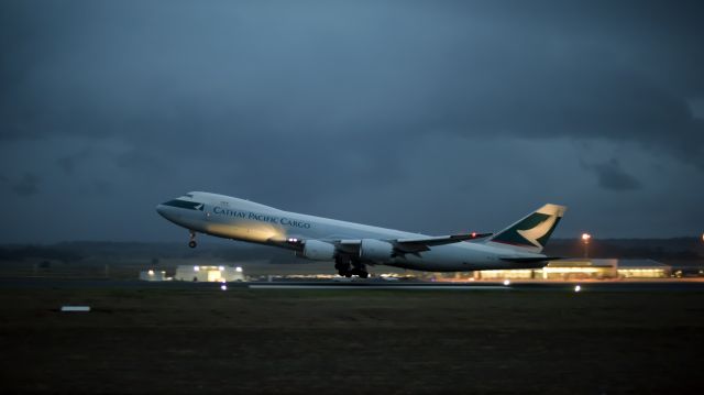 BOEING 747-8 (B-LJI) - Cathay Pacific Cargo B747-8F B-LJI departs Wellcamp Airport Toowoomba (WTB) Queensland Australia bound for Hong Kong 20-12-2016 as a storm approaches. Wellcamp Airport now has a regular weekly international freight service carrying chilled beef and local produce direct to Asia.