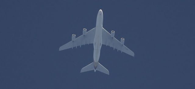 Airbus A380-800 (9V-SKS) - 3rd Aug 2014 at 0725GMT. Over the Southern UK at 41,000ft routing New York (JFK) to Frankfurt. Flight SQ (SIA) 025