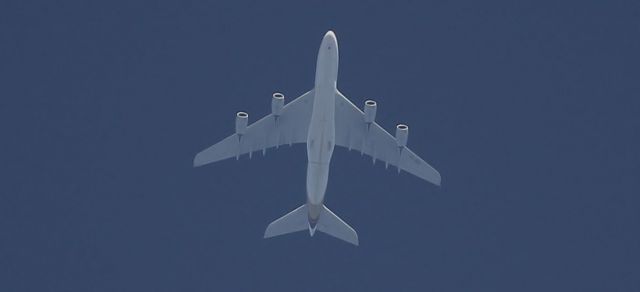 Airbus A380-800 (9V-SKS) - 3rd Aug 2014 at 0725GMT. Over the Southern UK at 41,000ft routing New York (JFK) to Frankfurt. Flight SQ (SIA) 025