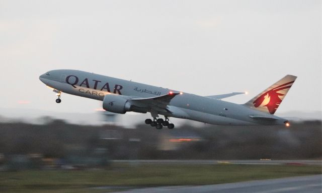 Boeing 777-200 (A7-BFG) - qatar cargo b777-fdz a7-bfg dep shannon for louisville kentucky with horses 2/11/20.