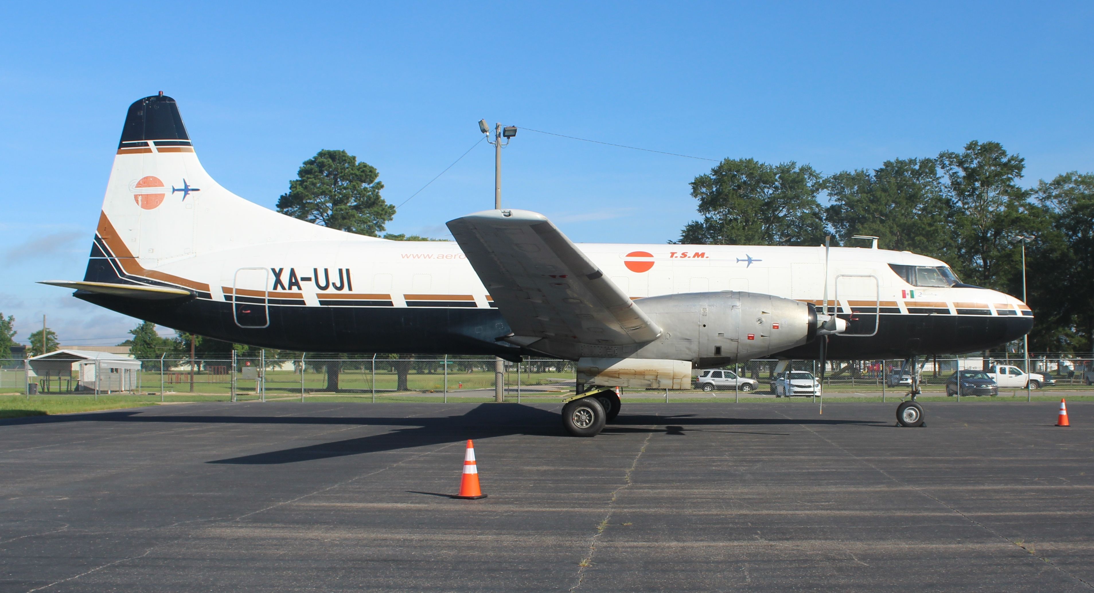 CONVAIR CV-580 (XA-UJI) - A 1953 model Convair 640-340D on the main ramp at Tuscaloosa Regional Airport, AL - July 17, 2017.