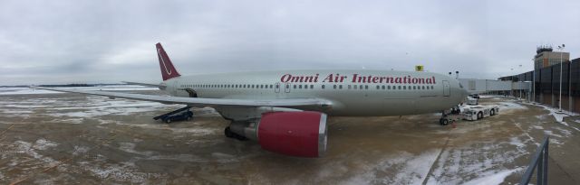 BOEING 767-300 (N378AX) - First time a wide body is known to have used a gate at Akron-Canton.