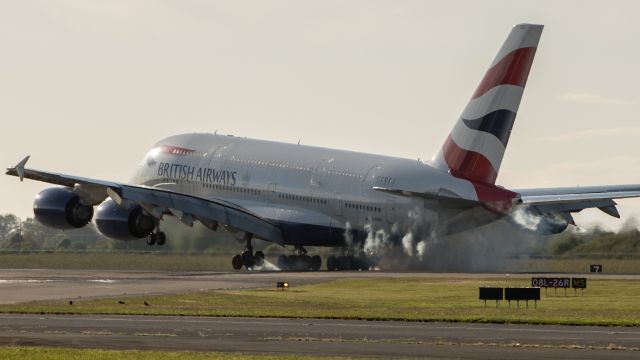 Airbus A380-800 (G-XLEH) - putting on a nice smoke show landing in YVR