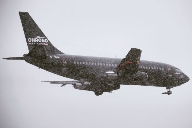 Boeing 737-200 (C-FBIM) - Year: 1987br /Make: Boeingbr /Model: 737-247br /Opby: Chrono Aviationbr /br /Chrono Aviation arriving into a very snowy Buffalo with their Boeing 737-200 as MB730 to pick up the Halifax Thunderbirds and bring them home to CYHZ/YHZ