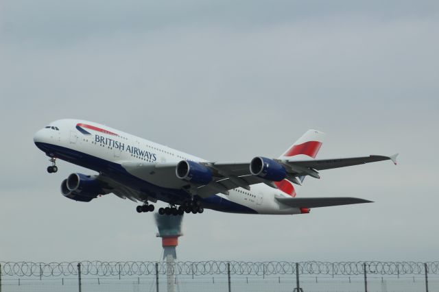 Airbus A380-800 (G-XLEJ) - A British Airways A380-800 taking off from LHR on runway 27L.br /br /Location: Heathrow T5 Planespotting Point.br /Date: 12.10.22 (dd/mm/yy).