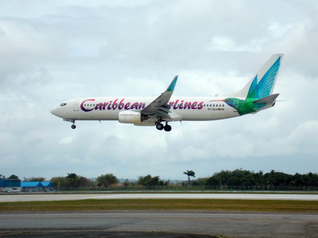 Boeing 737-800 (9Y-SLU) - Seconds from touchdown