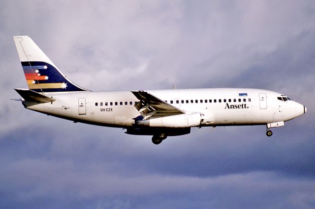 Beechcraft Super King Air 200 (VH-CZX) - ANSETT AIRLINES OF AUSTRALIA - BOEING 737-277/ADV - REG : VH-CZX (CN 22656/876 ) - ADELAIDE INTERNATIONAL AIRPORT SA. AUSTRALIA - YPAD 14/9/198735MM SLIDE CONVERSION USING A LIGHTBOX AND A NIKON L810 CAMERA IN THE MACRO MODE.