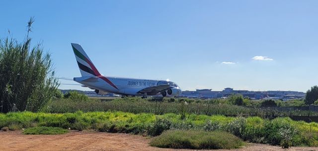 Airbus A380-800 (UAE4DU) - Shortly after landing at OR Tambo International Airport