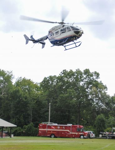KAWASAKI EC-145 (N578AM) - LifeNet of New York Air 2 from Kobelt Airport in Wallkill, New York stops by the Yorktown Heights Fire Department Open House 9/12/15