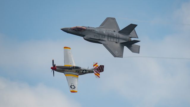 — — - F-35 and P-51 (12-5046 & 44-74391/N351MX)at the Wings Over South Texas 2018 airshow @ NAS Kingsvillebr /3/24/18