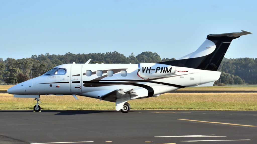 Embraer Phenom 100 (VH-PNM) - 2010 build EMBRAER-EMPRESA BRASILEIRA DE AERONAUTICA, EMB-500 Phenom 100 VH-PNM, sn 0000206 at Wynyard Airport Tasmania Australia 16 April 2019.