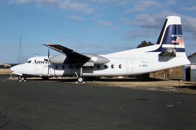 VH-MMS — - ANSETT AIRLINES OF AUSTRALIA - FOKKER F-27-200 FRIENDSHIP - REG : VH-MMS (CN 10139) - BALLARAT VIC. AUSTRALIA - YBLT (17/2/1985)35MM SLIDE CONVERSION USING A LIGHTBOX AND A NIKON L810 DIGITAL CAMERA IN THE MACRO MODE