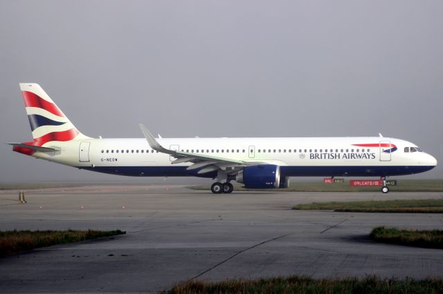 Airbus A321neo (G-NEOW) - Taxiing to depart rwy 27R on 9-Nov-19 operating flight BAW906 to EDDF.