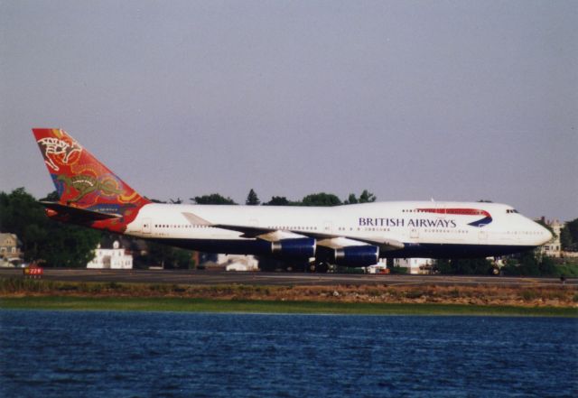 Boeing 747-400 (G-BNLS) - BA B744 with Wanula Dreaming tail scheme arriving at Logan in June 2002