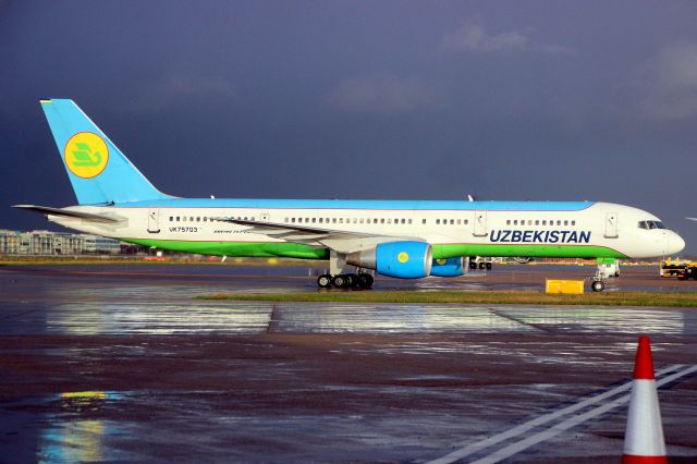 Boeing 757-200 (UK-75703) - Taxiing to Terminal 4 on 25-Feb-20 operating flight UZB201 from UTTT.