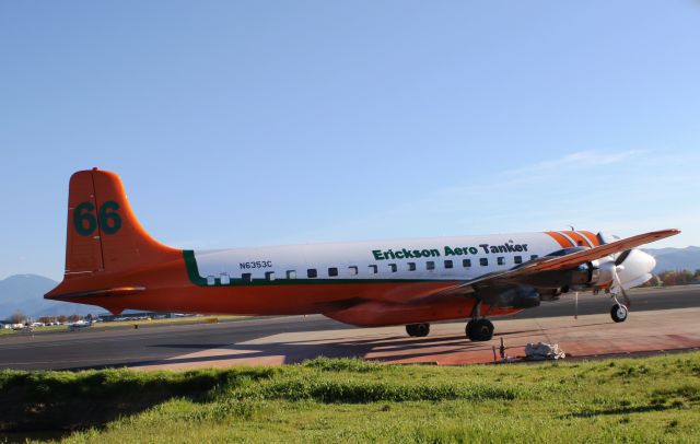 Douglas DC-7 (N6353C) - At Rogue Valley International–Medford Airport with newly painted Erickson Aero Tanker paint scheme.