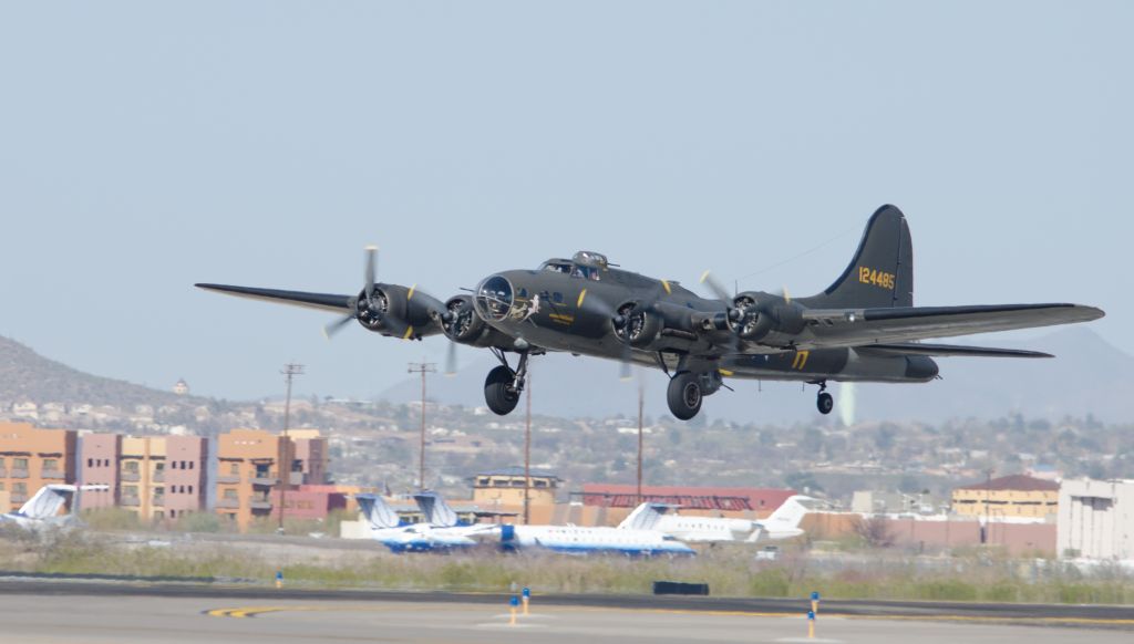 Boeing B-17 Flying Fortress (N3703G) - Shot 03/17/2013  0927 Local  Take Off