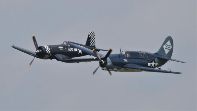 N92879 — - FG-1D "Corsair" and SB2C "Helldiver" in formation at Thunder Over Michigan 2018 - Sunday August 26