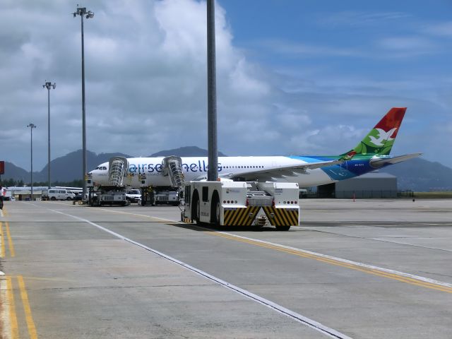 — — - Air Seychelles' 'Aldabra' an A330 sits at the Seychelles International Airport