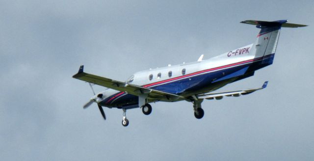 Pilatus PC-12 (C-FVPK) - On short final is this 1998 Pilatus PC-12/45 in the Spring of 2023.