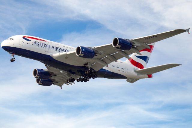 Airbus A380-800 (G-XLEK) - Roaring head on short final from Heathrow.