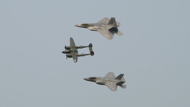 Lockheed F-22 Raptor — - F-22,P-38,F-35 Heritage Flight, Defenders of Freedom Air Show on Aug 11, 2018