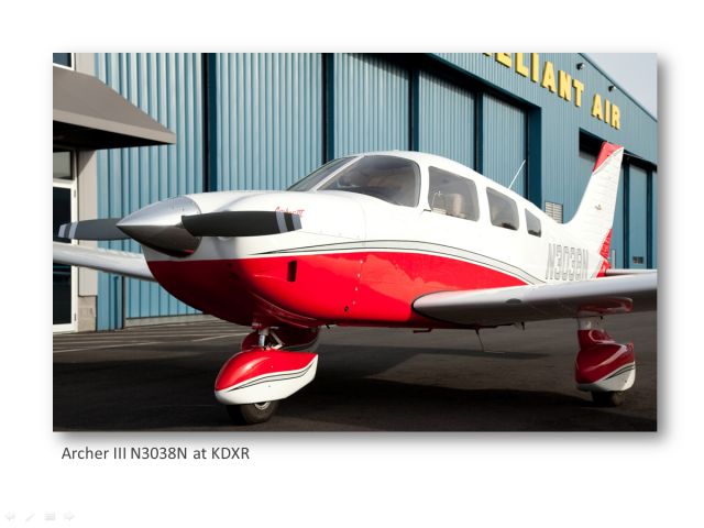 Piper Cherokee (N3038N) - Aircraft based at RELIANT AIR, where you find the lowest fue prices at Danbury (KDXR) airport!