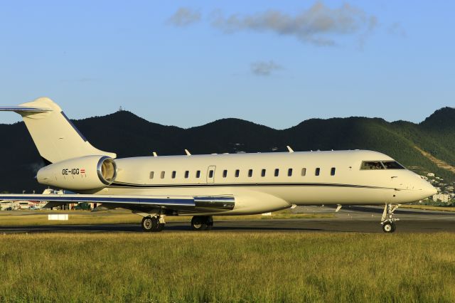 Bombardier Global Express (OE-IGG) - sunset departure out of St Maarten.