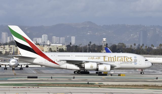 Airbus A380-800 (A6-EOL) - Taxiing to gate at LAX