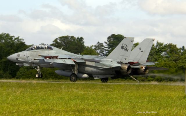 Grumman F-14 Tomcat — - Vice Admiral James A Winnefeld Jr making an emergency landing at Fentres Field VA or as he was also known on the set of Top Gun Lt James jaws Winnefeld.