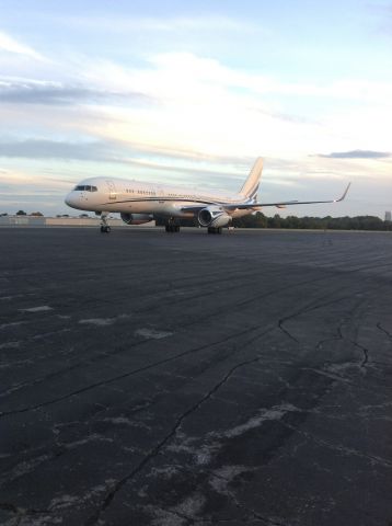 Boeing 757-200 (N801DM) - Standing on the ramp at Smith Reynolds Airport in Winston-Salem, North Carolina just before the Dallas Mavericks' Boeing 757-200 departs.