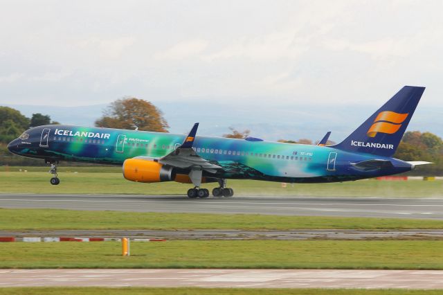 Boeing 757-200 (TF-FIU) - Got it! Finally! I had been waiting absolutely years for a shot of this beauty and on a cold Novembers morning in 2016 I finally got lucky! Here, TF-FIU, Icelandairs Hekla Aurora (Northern Lights) liveried Boeing 757-200 is photographed taking off from Manchester Airport UK on Sunday 6th November 2016 on flight FI441 to Reykjavik