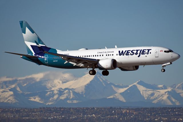 Boeing 737 MAX 8 (C-FNWD) - Westjet 737 MAX8 arriving at YYC on Oct 16.