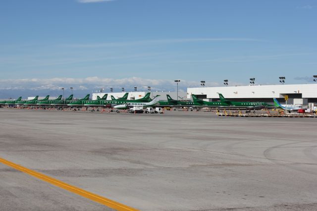 Fairchild Dornier SA-227DC Metro (N779BC) - 15 Key Lime Air Metroliners parked on Thanksgiving day 2012 at DIA cargo.