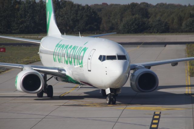 Boeing 737-700 — - Boeing 737 of Transavia taxiet to his parking place at Eindhoven Airport (Holland). (Saturday, October 13th, 2018)