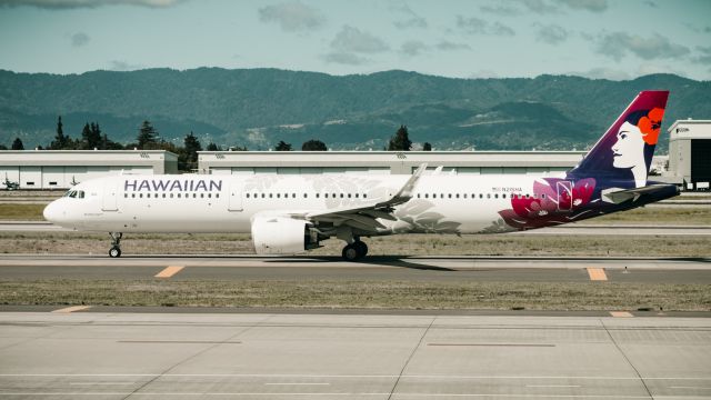 Airbus A321 (N215HA) - Photo taken by @planesthetics (instagram) of Hawaiian Airlines Airbus A321 taxiing for a takeoff.