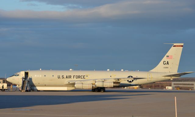 Boeing 707-100 (94-0284) - This 707 Boeing is the premiere platform for the USAF command and reconnaissance for battle management. One of 17 aircraft assigned out of Robins Air Force Base in Georgia , USA.   It refuelled atbr /Gander Airport enroute to Bangor,  Maine on May 11, 2015.