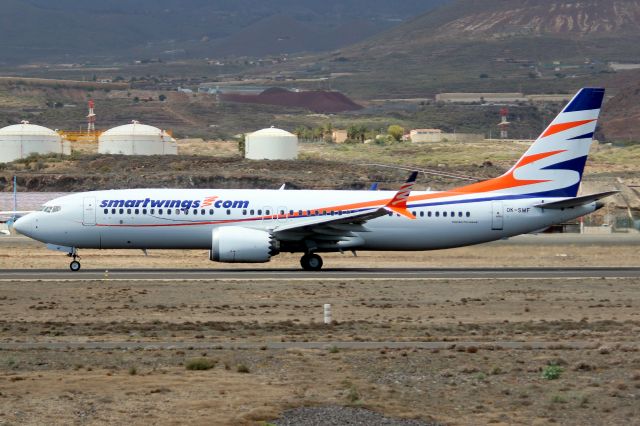 Boeing 737 MAX 8 (OK-SWF) - Departing rwy 25 on 24-Mar-22 operating Smartwings Poland flight TVP7321 to EPWA.